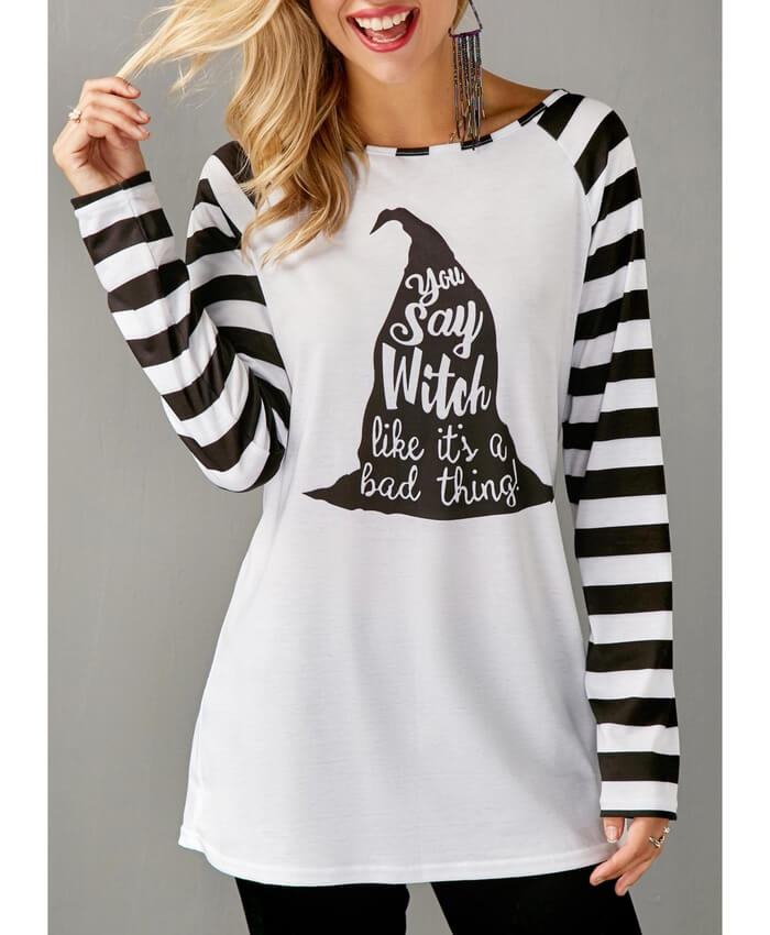 White Long Sleeve Striped T Shirt